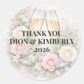 Custom Floral Champagne Toast Sticker ラウンドシール (正面)