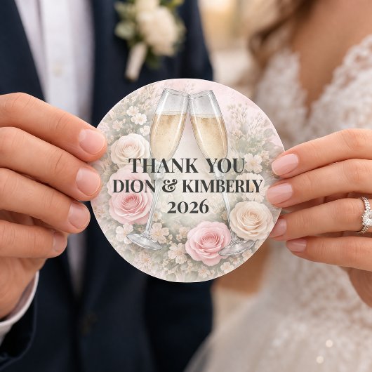 Custom Floral Champagne Toast Sticker ラウンドシール