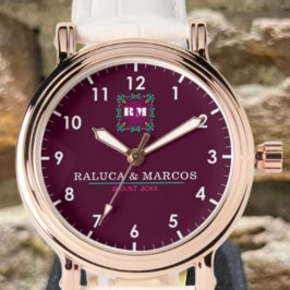 Custom floral couple names monogram  腕時計