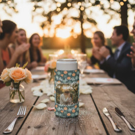 Custom Floral Doodle Photo Engagement  スリム缶クーラー