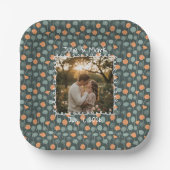 Custom Floral Doodle Photo Engagement Paper Plates ペーパープレート (正面)