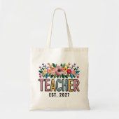 Custom Floral Embroidered Effect Tote for Teachers トートバッグ (正面)