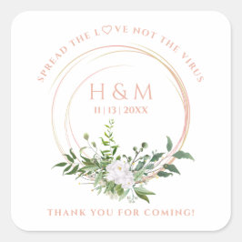 Custom Floral Garland White Pink Wedding Sanitizer スクエアシール