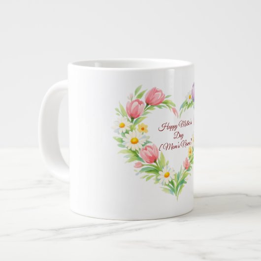 Custom Floral Heart Mother’s Day Mug ジャンボコーヒーマグカップ (正面左)