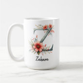 Custom Floral Initial Mug for Mom or Daughter Gift コーヒーマグカップ (左)