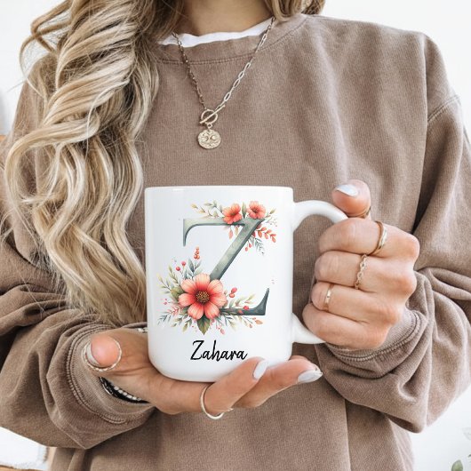 Custom Floral Initial Mug for Mom or Daughter Gift コーヒーマグカップ