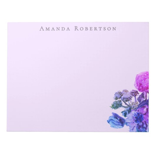 Custom Floral Lavender Watercolor Pink Blue Flower ノートパッド (正面)
