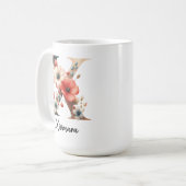 Custom Floral Monogram Gift for Daughter or Friend コーヒーマグカップ (正面左)