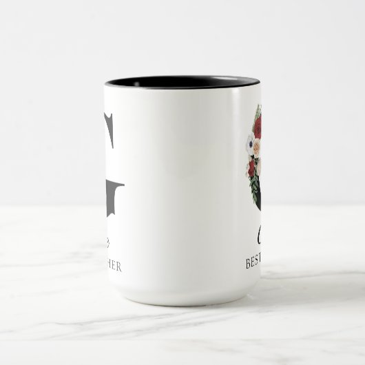 Custom Floral Monogram Mug Gift for Best Teacher マグカップ (中央)