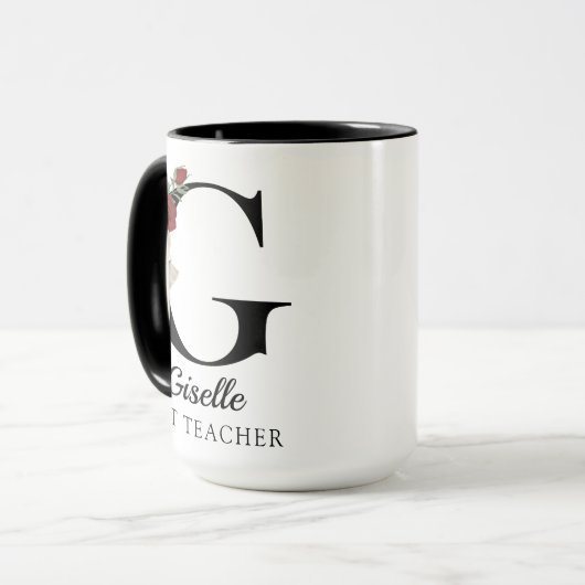 Custom Floral Monogram Mug Gift for Best Teacher マグカップ (正面左)