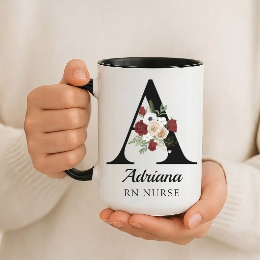 Custom Floral Monogram Mug Gift for Bride Nurse  マグカップ