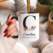 Custom Floral Monogram Mug Gift for RN Pharmacist マグカップ