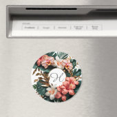 Custom Floral Monogram Tropical Fridge Magnet マグネット (インサイチュ (食洗機))