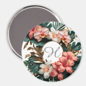 Custom Floral Monogram Tropical Fridge Magnet マグネット (正面/裏面)