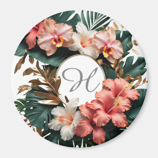 Custom Floral Monogram Tropical Fridge Magnet マグネット