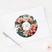 Custom Floral Monogram Tropical Round Sticker ラウンドシール (封筒)
