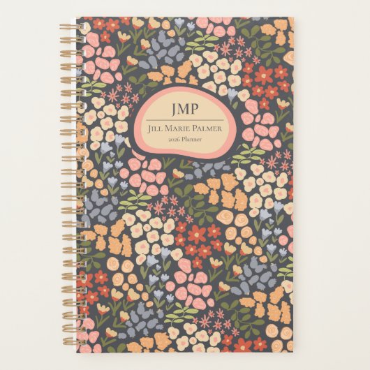 Custom Floral Monogram Weekly Monthly Planner プランナー手帳 (正面)