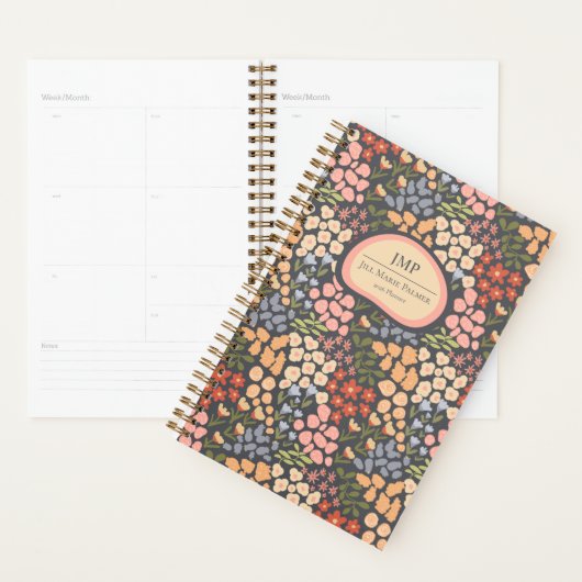 Custom Floral Monogram Weekly Monthly Planner プランナー手帳 (ディスプレー)