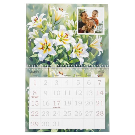 Custom Floral Photo Calendar Personalized Flower カレンダー (3月 2026)