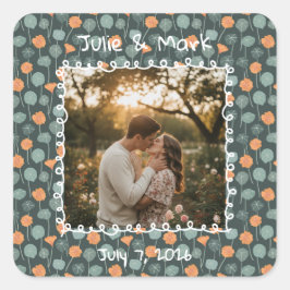 Custom Floral Photo Engagement  スクエアシール