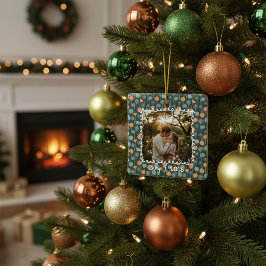 Custom Floral Photo Engagement  セラミックオーナメント