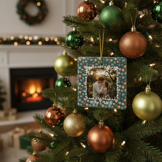 Custom Floral Photo Engagement  セラミックオーナメント