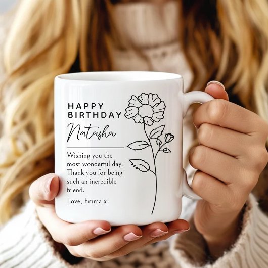 Custom Floral Script Birthday Mug Gift Her Friend  コーヒーマグカップ