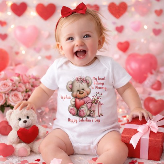 Custom Floral Teddy Bear Baby Bodysuit ベビーボディスーツ