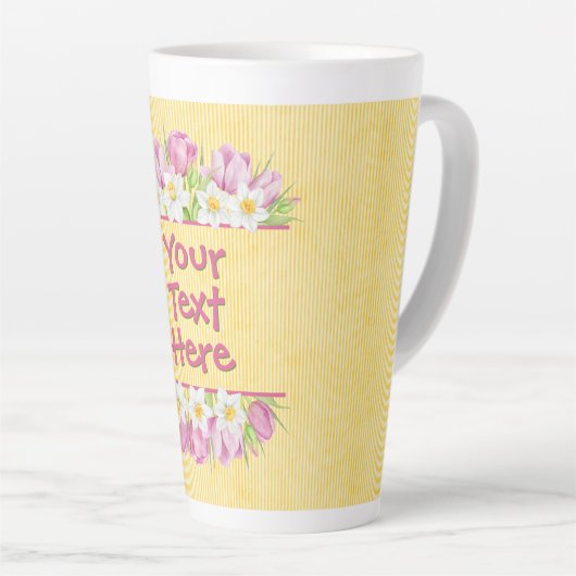 Custom Floral Tulip and Daffodil カフェラテマグ (右アングル)