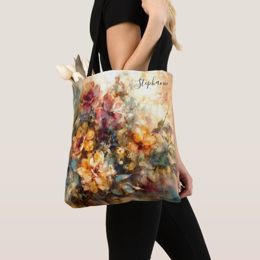 Custom Floral Watercolor Art トートバッグ (クローズアップ)