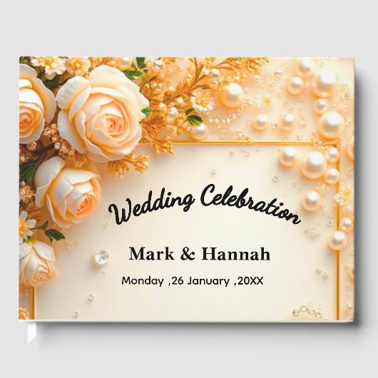 Custom Floral Wedding Celebration– Personalized  ゲストブック (正面)