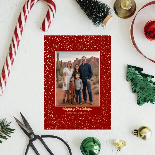 Custom Foil Christmas Card Editable Template Red 箔シーズンカード