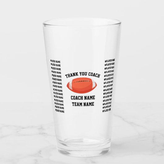 Custom Football Thank You Coach Team All Players タンブラーグラス (正面)