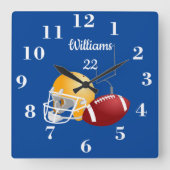 Custom Football Time Square Wall Clock スクエア壁時計 (正面)