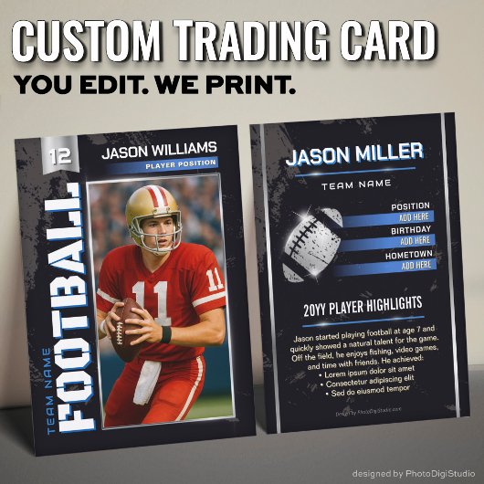 Custom Football Trading Card, Blue Power Player コーリングカード