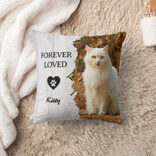 Custom Forever Loved Cat Photo Throw Pillow クッション (ブランケット)