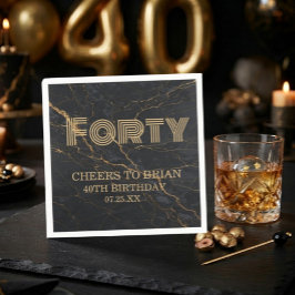 Custom "Forty" Black Marble & Gold Birthday Party スタンダードカクテルナプキン