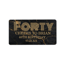 Custom "Forty" Black Marble & Gold Birthday Party ラベル