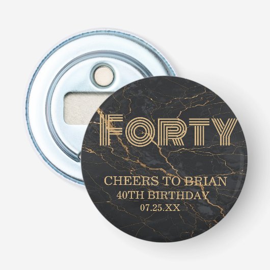 Custom "Forty" Black Marble & Gold Birthday Party 栓抜き (正面)