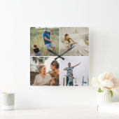 Custom Four Photo Collage Template Modern  スクエア壁時計 (ホーム)