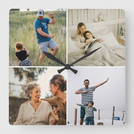 Custom Four Photo Collage Template Modern  スクエア壁時計 (正面)