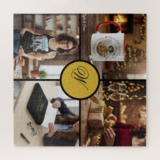 Custom Four Photo Monogram Design Perfect ジグソーパズル (横)