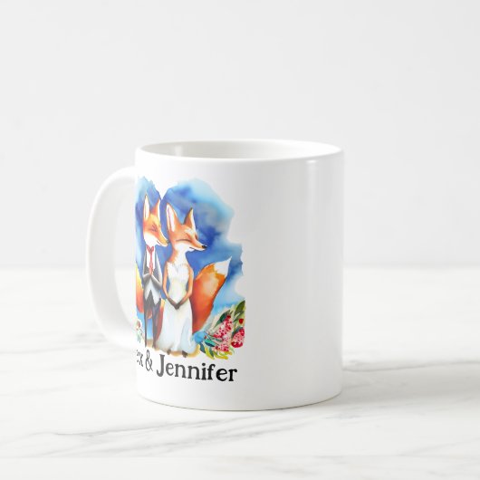 Custom Fox Couple Names Personalized コーヒーマグカップ (正面左)