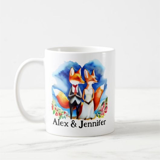 Custom Fox Couple Names Personalized コーヒーマグカップ (左)