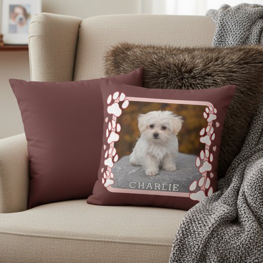 Custom Framed Pet Photo and Name Throw Pillow クッション