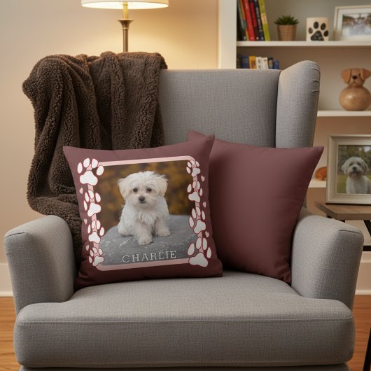 Custom Framed Pet Photo and Name Throw Pillow クッション