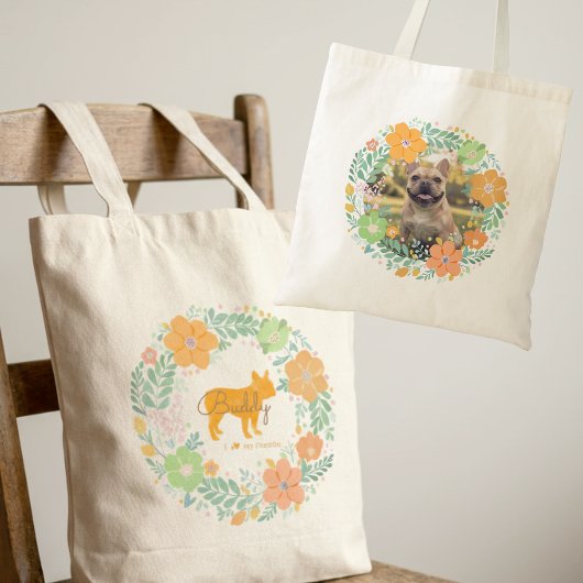Custom French Bulldog Tote – Pastel Orange Floral  トートバッグ