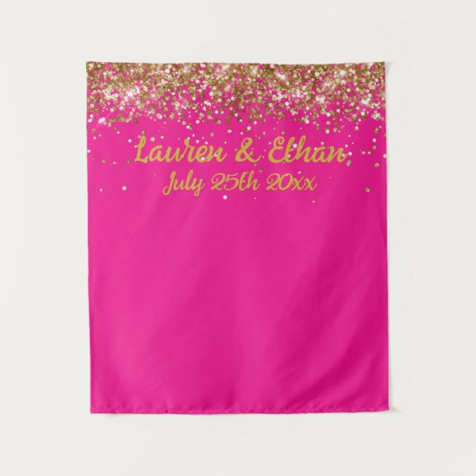 Custom Fuchsia & Gold Glitter Wedding Photo Booth タペストリー (正面)