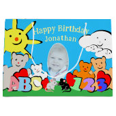 Custom Fun Cute Animals Birthday ラージペーパーバッグ (正面)