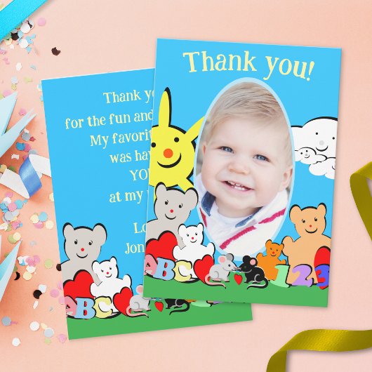 Custom Fun Cute Animals Birthday Thank You Card 招待状